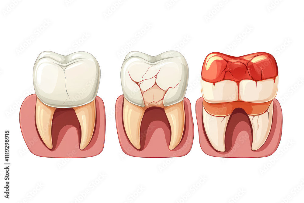 Tooth Decay Stages: A cartoon illustration depicting the stages of ...