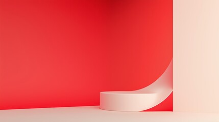 Poster - Modern minimalistic design showcasing an elegant curved structure against a vibrant red backdrop