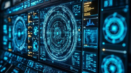 Futuristic Tech Interface Digital Dashboard Data Analysis Global Network