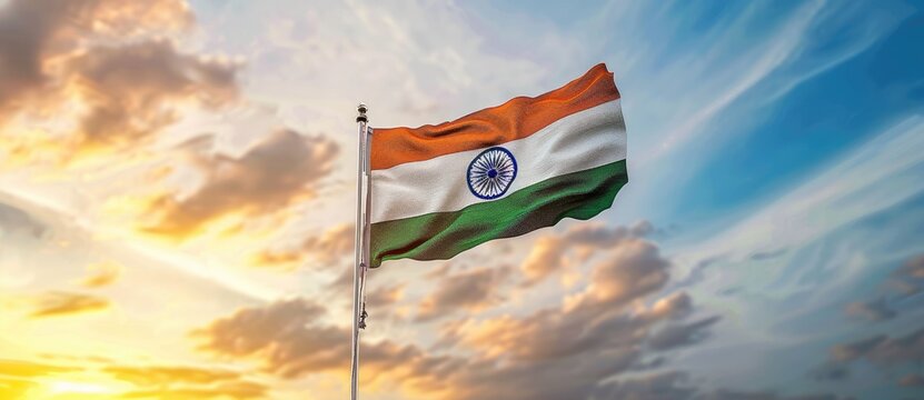 create an indian flag background with blue sky background