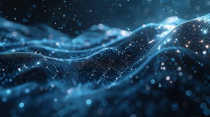 Leinwandbilder - Cyber big data flow and blockchain data fields in a 3D illustration. Digital waves and particles.