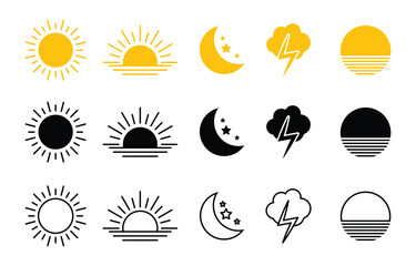 weather flat icons set. parts of the day morning, afternoon, noon, evening ,night icons. sunset and 