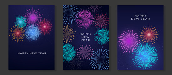 Wall Mural - happy holidays greeting card design vector set. decorative gradient vibrant golden festive firework 