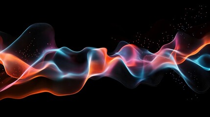 Poster - colorful abstract wave pattern with vibrant hues of blue and orange on a black background