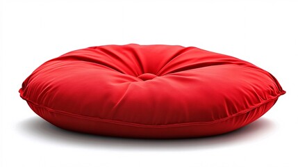 Red round cushion isolated on white background.