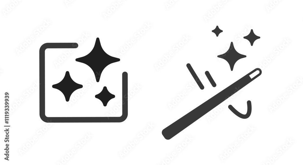 Magic wand wave icon, ai generation sign, filter enhance ui interface ...