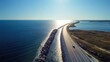 Aerial View of Coastal Road and Breakwater