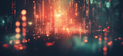 Aufkleber - Digital data stream with glowing binary code, vibrant colors, abstract background, futuristic technology, depth of field, light effects, copy space for text