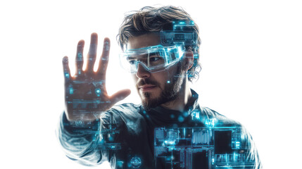 Poster - Man Interacting with Holographic Interface 