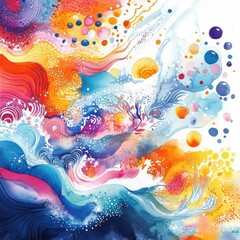 Poster - Retro watercolor artwork featuring a harmonious blend of funky waves bright colors and an flow of dynamic organic elements