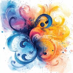 Poster - Vibrant and dynamic abstract composition created with watercolor swirls splashes and vintage cartoon elements resulting in a joyful retro inspired mood and visually captivating design