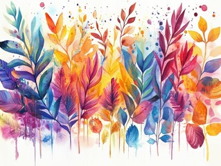 Poster - Vibrant watercolor gradient splashes with funky boho inspired retro designs showcasing a dynamic and floral nature inspired background