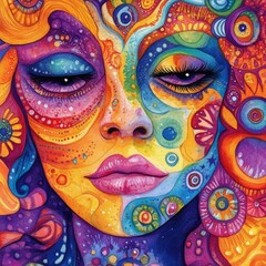 Poster - Captivating abstract watercolor artwork featuring a mesmerizing blend of psychedelic patterns bold bohemian designs and vibrant retro inspired visuals creating a transcendent and visionary aesthetic