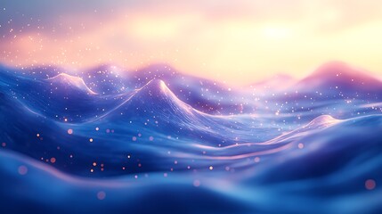 Wall Mural - dreamlike seascape with glowing particles at sunset.