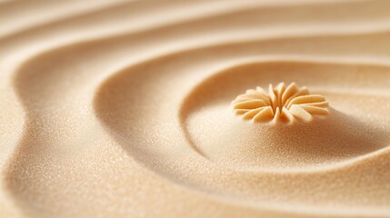 Poster - delicate patterns of sand with a sculpted flower on the surface showcased in soft, warm tones