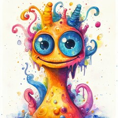 Poster - This vibrant and colorful features a whimsical fusion of fluid watercolor gradients  swirling abstract forms  and quirky cartoon like characters in a retro inspired  and surreal digital composition