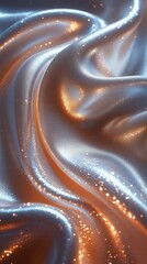 Wall Mural - Silver waves with sparkles and orange glow. Premium design concept