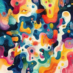Poster - Vibrant watercolor harmony with trippy groovy patterns and retro elements creating captivating bohemian inspired vibes  This abstract psychedelic artwork features a dynamic