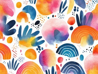 Poster - Mesmerizing abstract watercolor patterns blending vibrant boho inspired designs and quirky cartoon elements into a captivating  visually striking digital artwork with a nostalgic