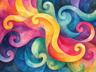 Poster - Vibrant Watercolor Swirls A Joyful and Groovy Retro with Wavy Patterns Bright Colors and a Mesmerizing Dreamlike Mood