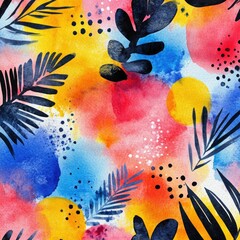 Poster - Lively and Joyful Watercolor Backdrop Featuring Funky Retro Patterns Bold Gradients and Vibrant Bohemian Vibes  Perfect for Backgrounds Textiles Packaging and Creative Designs