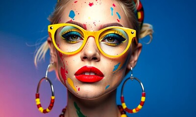 Poster - Colorful artistic expression reveals vibrant personality in unique body paint fashion shoot