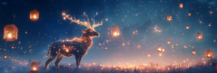 magical scene of the capricorn constellation as an ancient guardian goat