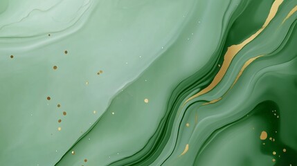 Elegant green abstract artwork with gold accents showcasing flowing patterns and textures