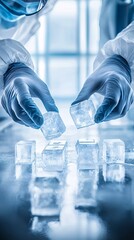 Poster - Engineers fabricating highly durable crystals for renewable energy applications, surrounded by futuristic tools and glowing materials