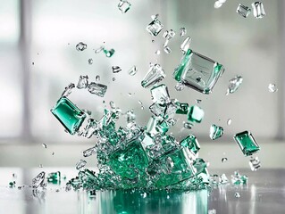 Aufkleber - biodegradable crystalline materials with transparent and reflective properties, set against a backdr