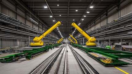 Poster - High-tech industrial line producing ultra-durable crystals, with robotic arms and precise laser cutting