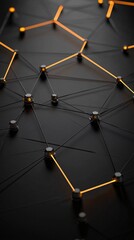 Poster - abstract digital representation of crystal innovation, glowing 3d grids floating in a dark, minimali