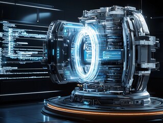 Poster - A futuristic research facility focused on nanotechnology coatings, featuring glowing particles and advanced manufacturing equipment