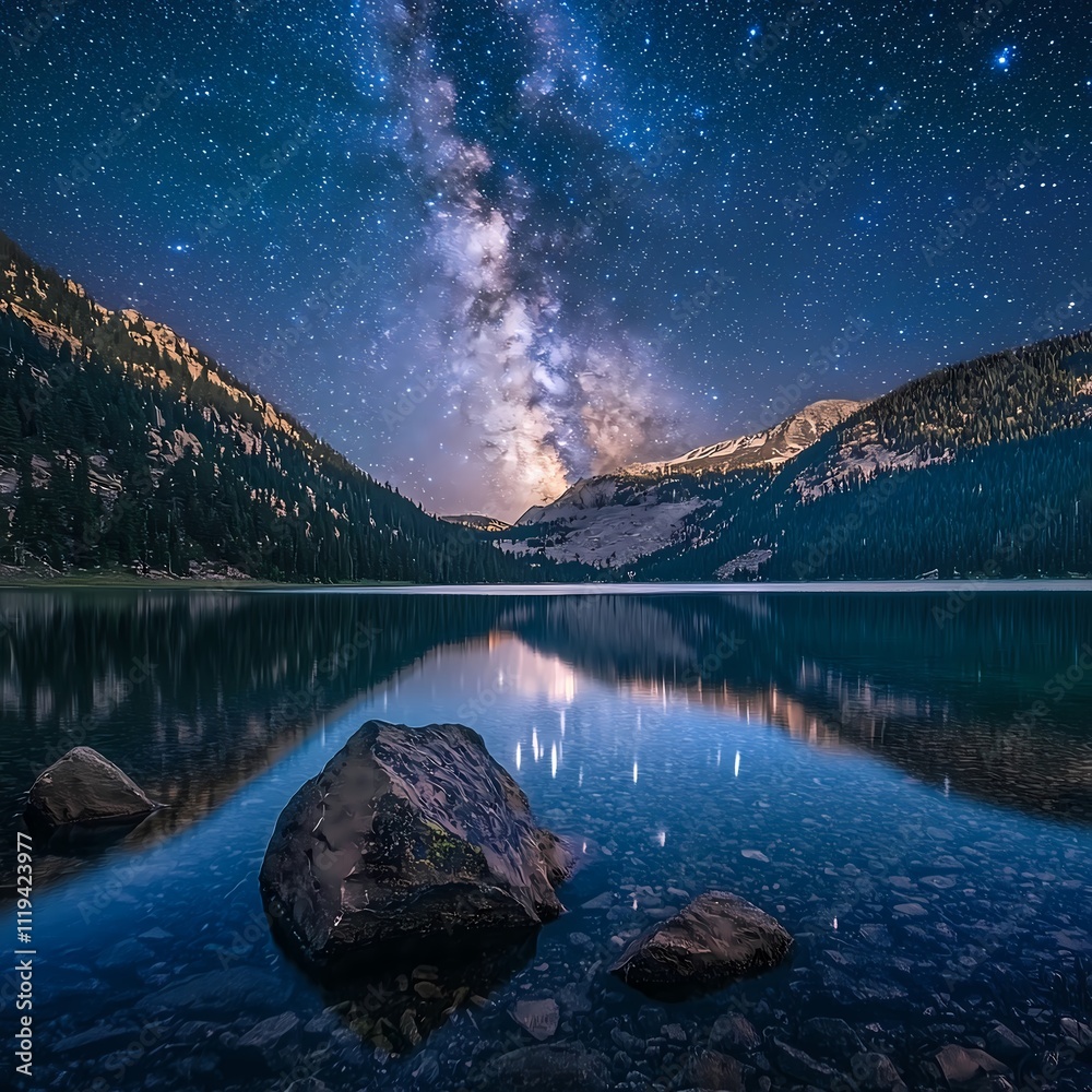 Milky Way over a Mountain Lake Stock Photo | Adobe Stock