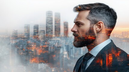 Aufkleber - Futuristic business leader contemplating urban skyline a professional portrait
