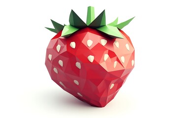 A stylized, low-poly strawberry model showcasing geometric design and vibrant colors.