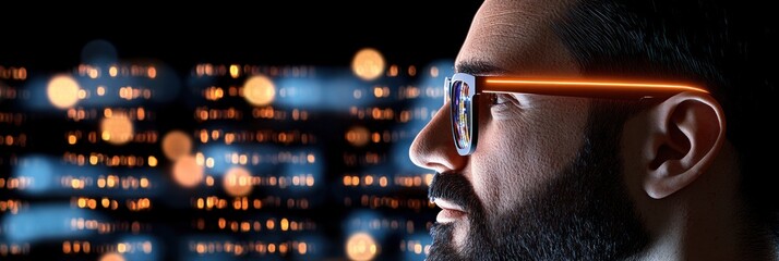 Poster - Nighttime urban portrait showcasing innovative technologies and futuristic ideas