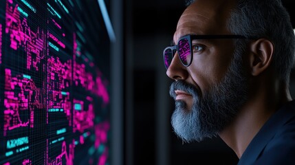 Leinwandbilder - Analyzing nighttime urban art trends in technology and digital perspectives
