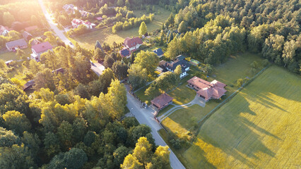 Poster - Residential suburb with houses and lush green landscapes