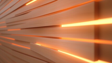 Poster - intricate wooden wall design with glowing accents in a modern interior space