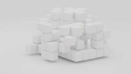 Poster - loop 3d animation of a set of white cubes on a white background. cubes are like sugar cubes, appeari