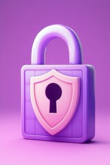 Poster - 3d purple lock icon with shield for security and protection