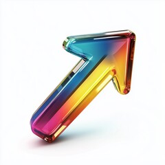 Poster - 3d glass colorful arrow icon isolated on solid white background reflecting modern minimalistic desig