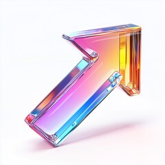 Poster - 3d glass colorful arrow icon isolated on solid white background reflecting modern minimalistic desig