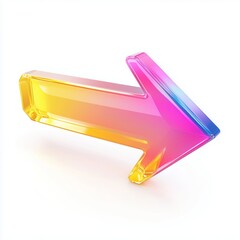 Poster - 3d glass colorful arrow icon isolated on solid white background reflecting modern minimalistic desig