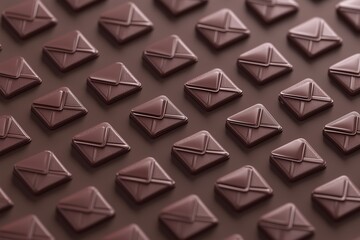 Poster - 3d pattern of rows of e-mail icons lying against brown background
