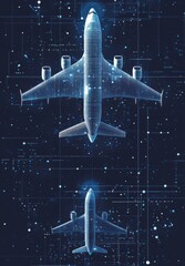 Fototapete - Futuristic digital depiction of airplane technology in blue