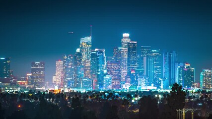 Aufkleber - City of Los Angeles skyline at night. 4K Timelapse.