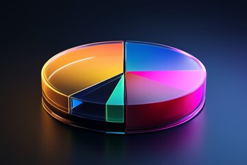 Poster - glass pastel color morphism business chart pie icon with colorful gradient light on dark background 3d render 