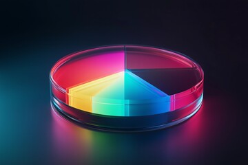 Poster - glass pastel color morphism business chart pie icon with colorful gradient light on dark background 3d render 